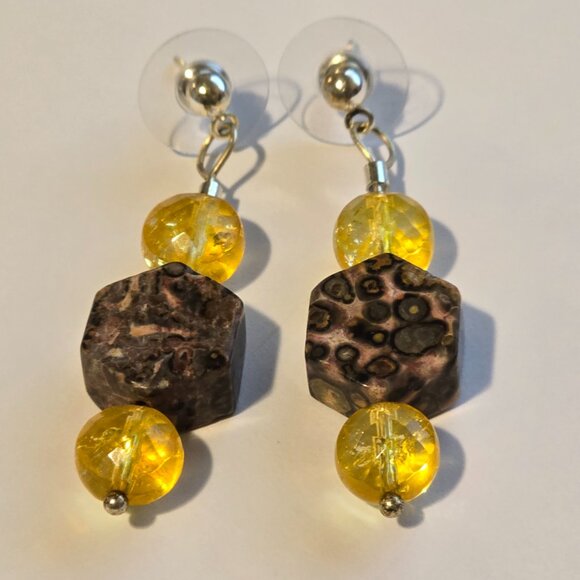 Handmade Citrine and Jasper Earrings – Natural Gemstone Dangle Jewelry - Picture 4 of 9